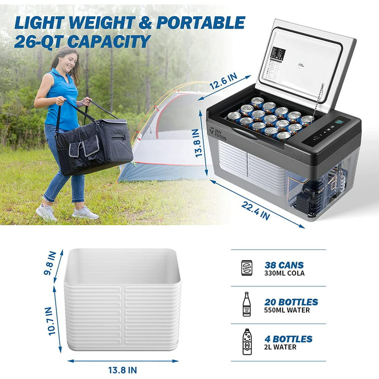 JOYTUTUS 25L Portable Car Refrigerator 26 Quart Cooler Compact RV Fridge  12/24V DC Cord and 110V AC Electric Freezer Compressor for Driving Travel  Fishing Outdoor and Home Use -7.6℉ to 50℉ 