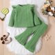 thumbnail image 5 of Gibobby Conjunto de ropa para bebé y niño Camiseta sólida de manga larga para niñas pequeñas, suéter, Tops, pantalones acampanados, trajes(Verde,9-12 Meses), 5 of 5