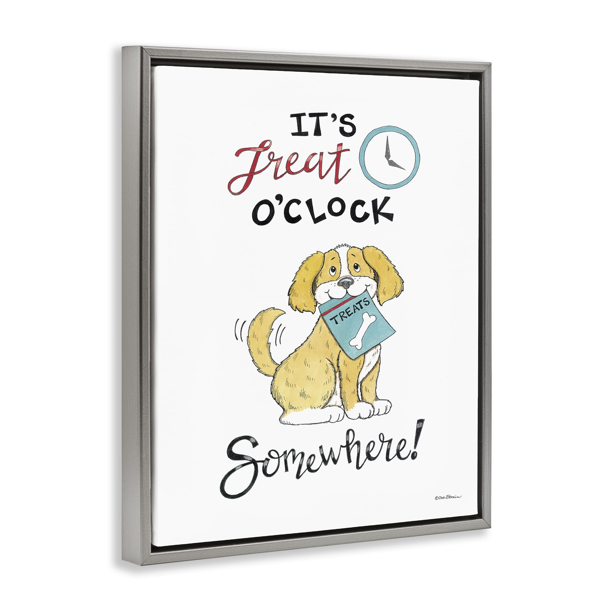 Stupell Industries Treat o'Clock Somewhere Animals Painting Gray Floater Framed Canvas Art Print Wall Art, 17 x 21