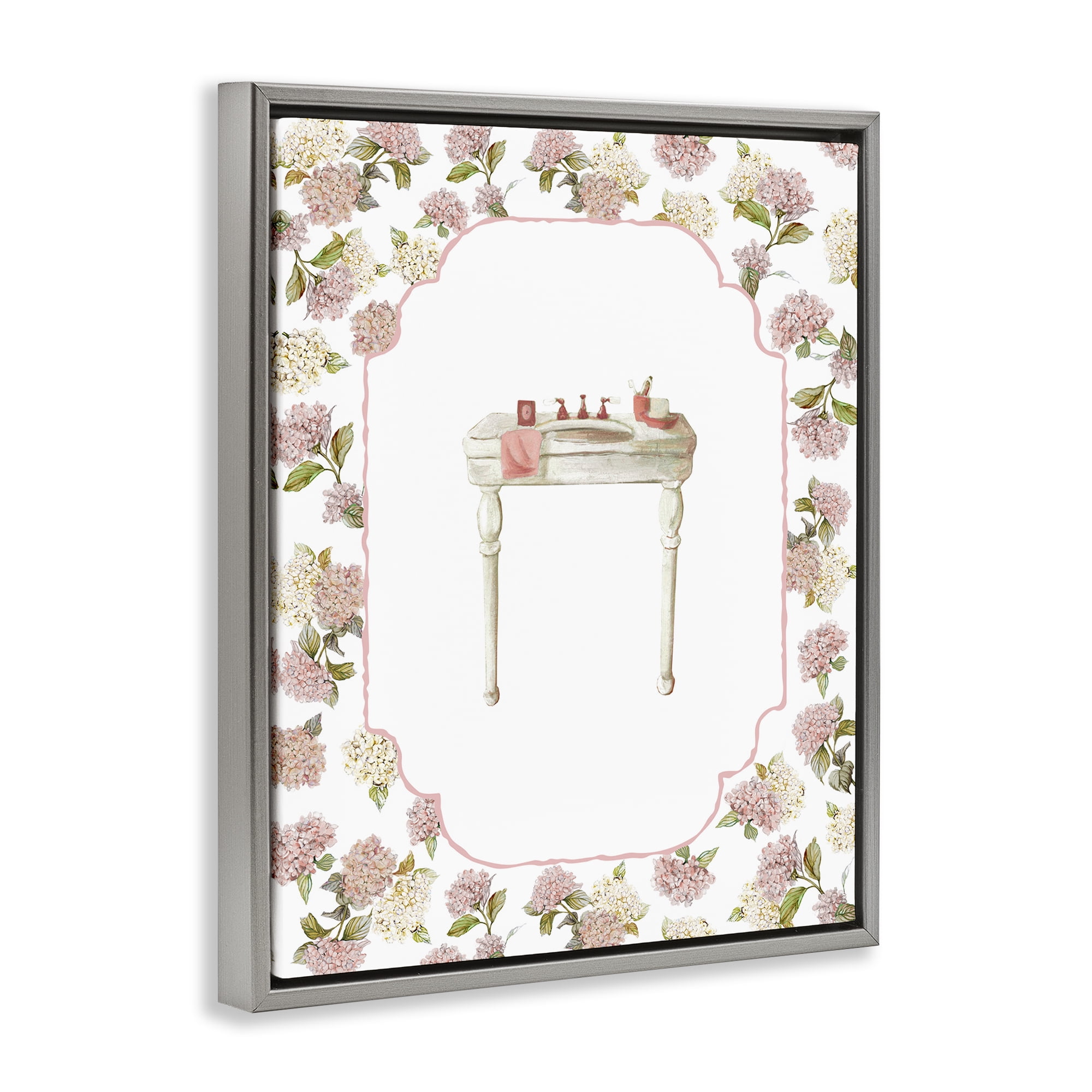Stupell Industries Elegant Hydrangeas Vanity Gray Framed Floater Canvas Wall Art, design by Carol Robinson