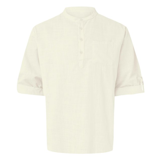 Chemise à Manches Longues pour Hommes Printemps Été Col Montant Ample avec Poche