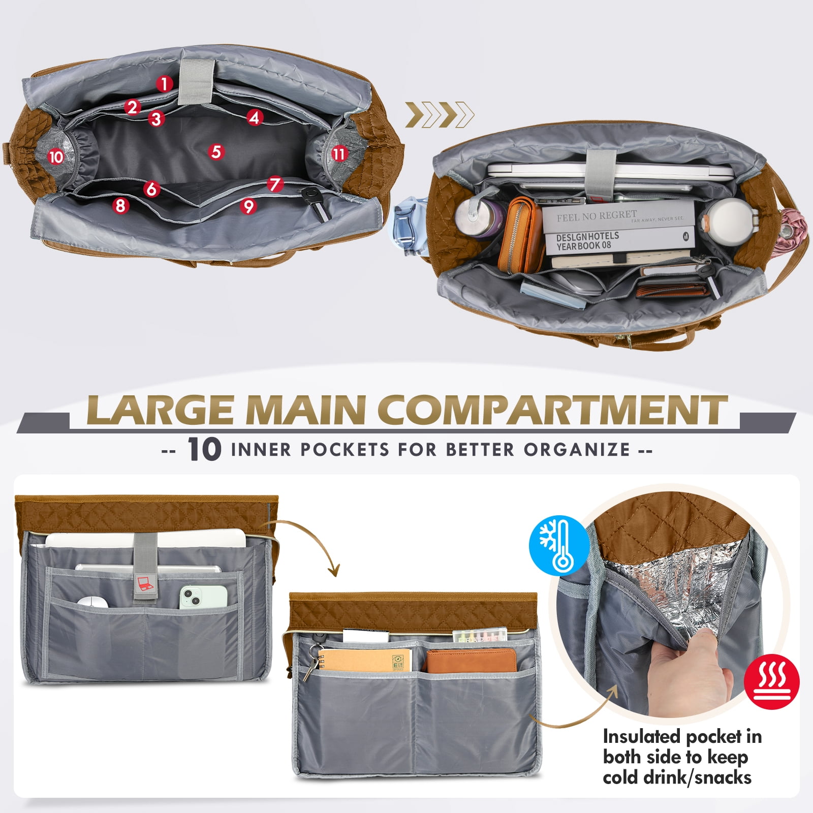 RAINSMORE Teacher Tote Bag 15.6 inch Laptop Bag for Women Work Bags Laptop Tote Nurse Bag Professional Computer Messenger with Insulated Pocket, Laptop Briefcase for Office, College, Nursing