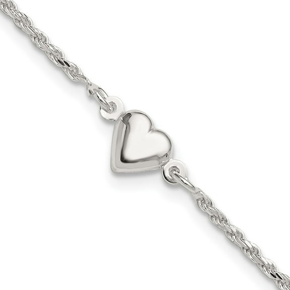 Sterling Silver Anklet 9 inch mm Puffed Heart