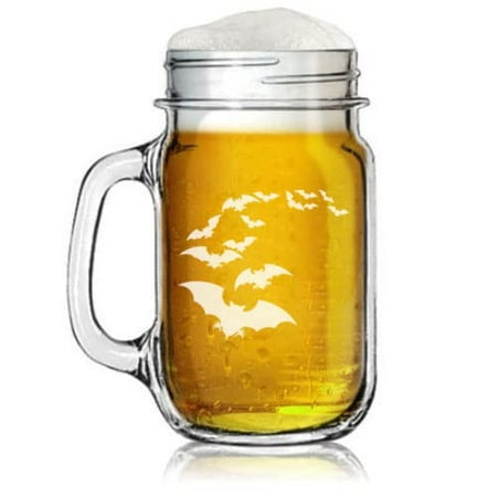 

16oz Mason Jar Glass Mug w/Handle Bat Colony