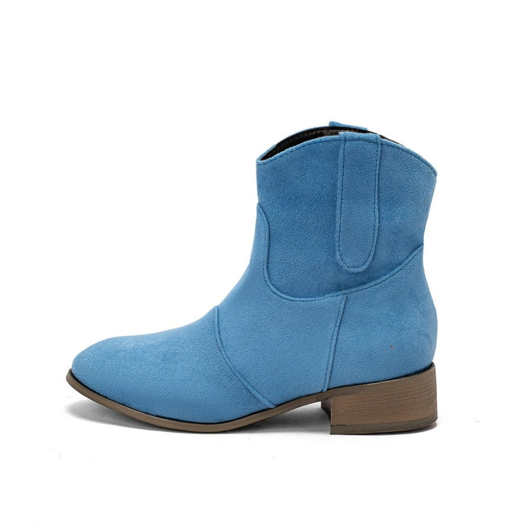 KaLI store Work Boots for Women Ankle Boots for Women Low Heel Casual Round Winter Shoes Light Blue 7.5