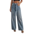thumbnail image 2 of Women'S Rhinestone Jeans High Waisted Straight Leg Sparkly Bling Glitter Denim Pants with Belt Light Blue L, 2 of 9