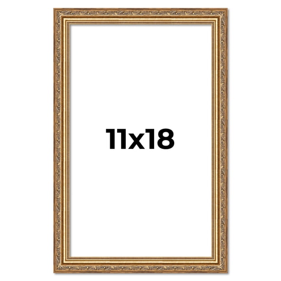 11x18 Frame Gold Solid Wood Picture Frame Width 1.25 Inches | Interior Frame Depth 0.375 Inches |