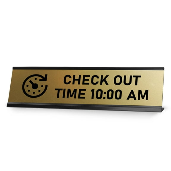 Signs ByLITA Check Out Time 10:00 am Black Frame Desk Sign (2x8")