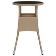 thumbnail image 2 of vidaXL Garden Table Ø60x75 cm Tempered Glass and Poly Rattan Beige, 2 of 4