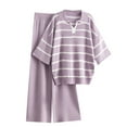 thumbnail image 2 of Itsame Womens 2 Piece Sets, Long Sleeve Knitted Stripe Tops Long Pants Sweater Outfits Purple Free Size, 2 of 3