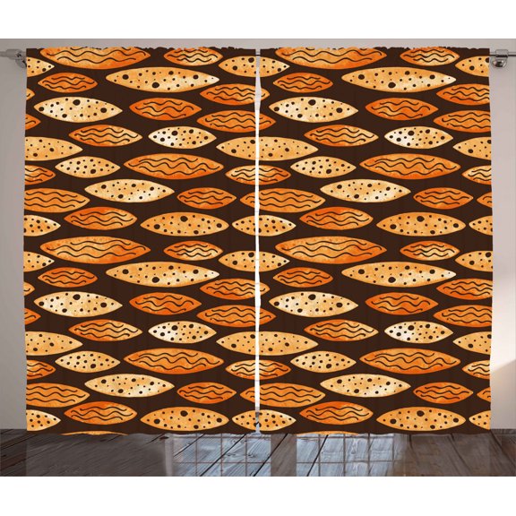 Ambesonne Abstract Curtains 2 Panel Set, Spots Waves Elliptic, 108" x 108", Orange Brown