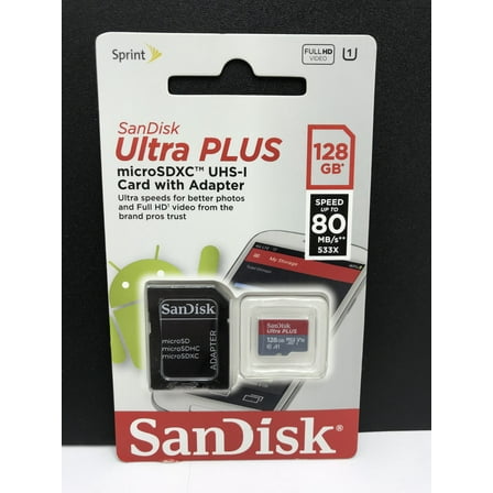 SanDisk Ultra 128GB UHS-I Class 10 MicroSDXC Memory Card Up to 80mb/s SDSQUNC-128G with Adapter