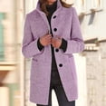 thumbnail image 2 of HAJWOH Women's Blend Coat Single-Breasted Stand Collar Trench Coats Mid Long Warm Overcoat Casual Long Sleeve Pea Coats, 2 of 6
