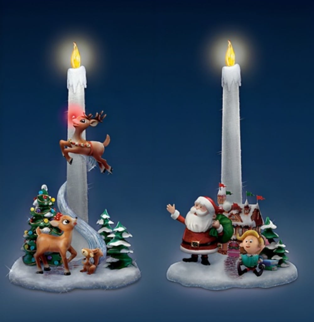 The Bradford Exchange Rudolph 'Santa's Guiding Light' Flameless Candle Set - Rudolph The Red-Nosed Reindeer Christmas Decorations Set of 2 - 9-Inches