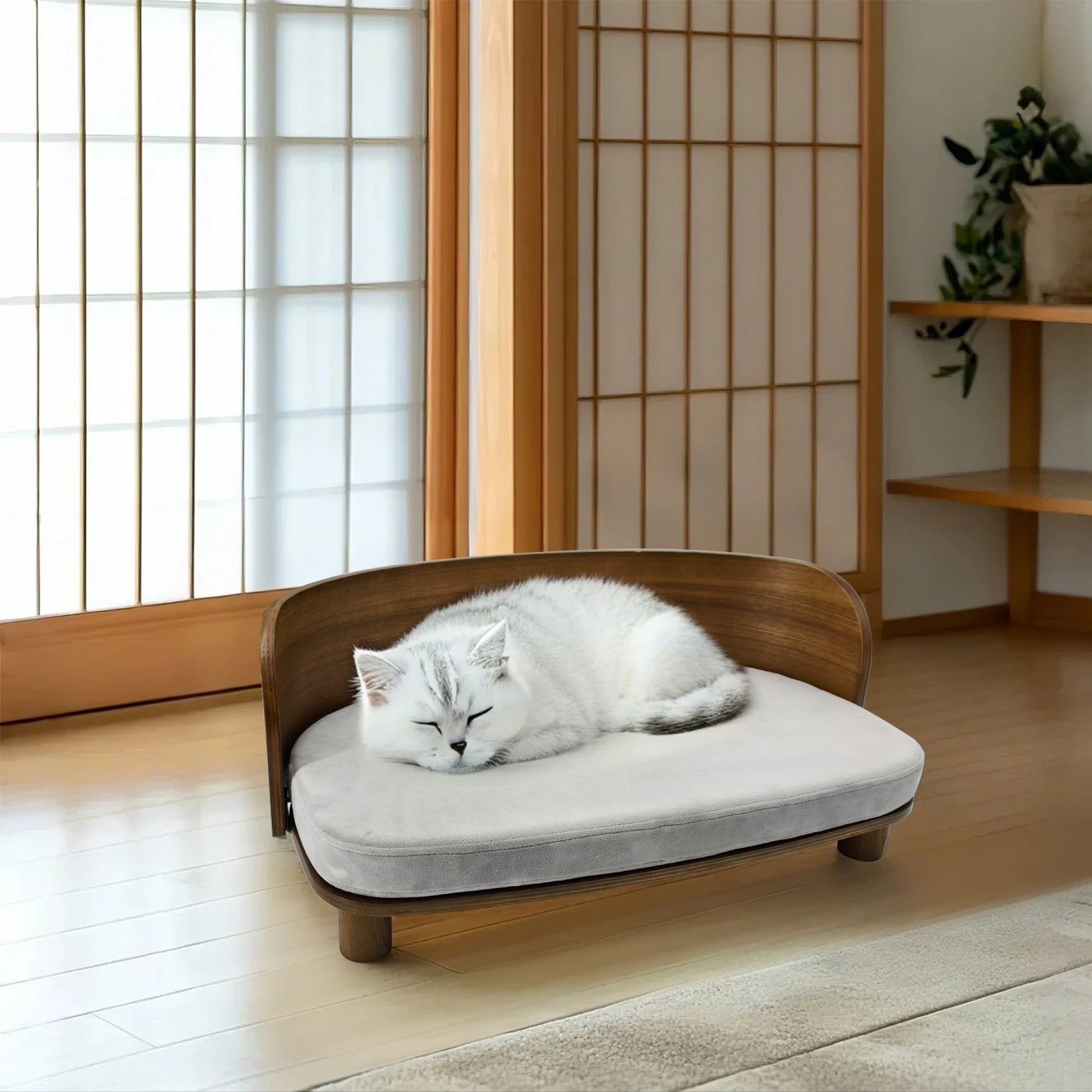 BingoPaw Elevated Pet Sofa Bed Wooden Cat Stool Bed for Small Dogs and Puppies, Waterproof, Removable Cozy Pad