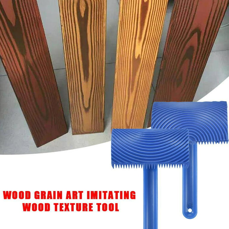 4 inch Wood Grain Rubber Paint Roller DIY Painting Grain Tool Wood Grain Pattern Paint Roller with Handle, Blue, Adult Unisex