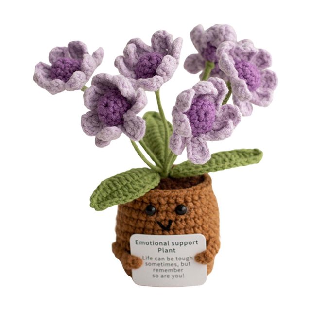 JAKANYQ Mini Positive Crochet Potted Crochet Of The Valley With Positive Cards Inspirational Crochet Flower Pot Decoration Positive Crochet Toy Plush Toy