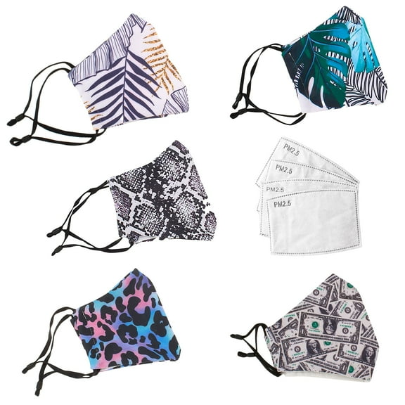 2 Pcs Reusable Cloth Face Coverings, Washable Fabric Mask with 4 Pcs Filters