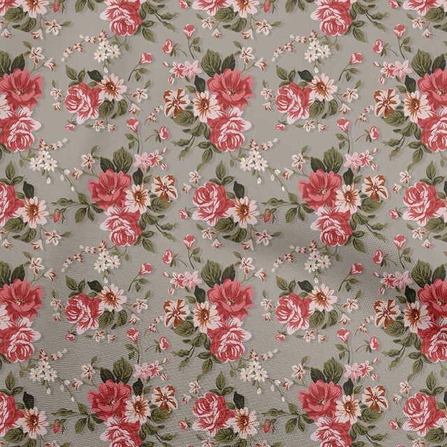 oneOone Silk Tabby Red Fabric Floral Retro Craft Projects Decor Fabric Printed By The Yard 42 Inch Wide