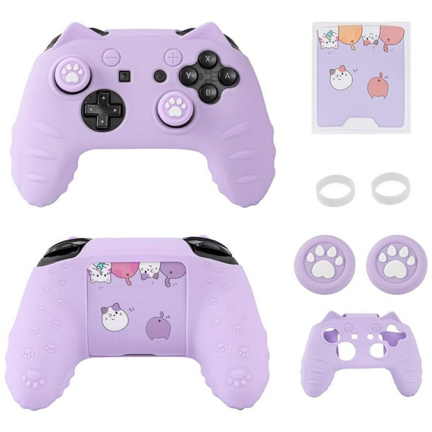 Funda para mando Switch Pro, funda protectora para mando con forma de pata de gato con tapas para joystick y pegatinas