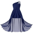 thumbnail image 2 of Alvivi Kids Flower Girls One Shoulder Ruched Chiffon Wedding Maxi Romper Evening Gown Dance Wear Navy Blue 14, 2 of 7