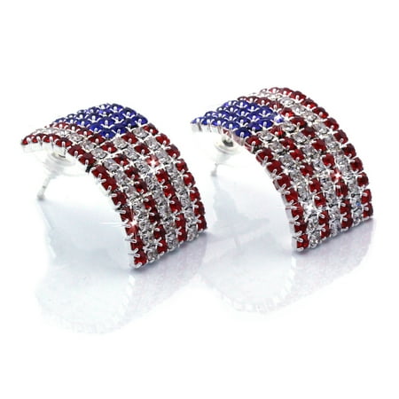 - cocojewelry USA American Flag Patriotic Red Blue Rectangle Stud Earrings Jewelry
