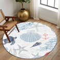 thumbnail image 3 of Blue Red Coastal Nautical Large Area Rugs for Bedroom Living Room, Non Slip Carpet Bedside Rug, Beach Sea Turtle Ocean Coral Starfish Round Floor Cover Kitchen Accent Rug 6' for Dining Room/Office, 3 of 9