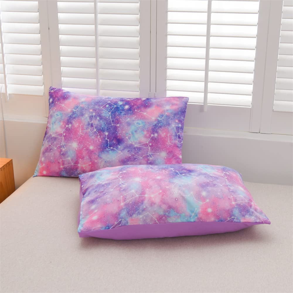 NTBED Tie Dye Constellation Print Ombre Comforter Set Full Size Gradient Galaxy Bedding Set Purple
