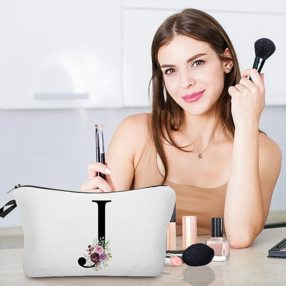 Giunmcul Reduced Price Flower Letter Makeup Bag Letter Cosmetic Bag Alphabet Initial Makeup Bag Birthday Gifts for Women Mom Friend Bride Bridesmaid Cosmetic Bag