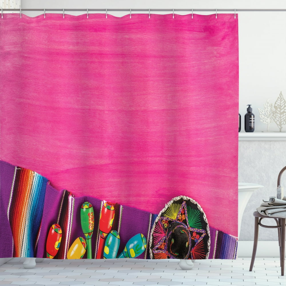 Mexican Shower Curtain, View of Folkloric Serape Blanket Charro and