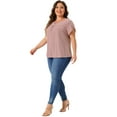 thumbnail image 3 of DARING DIVA Women's Plus Pleated Front Key Hole Neck Loose Fit Top 1X Pink, 3 of 6