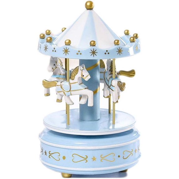 LINLIN Carousel Music Box, Wooden Rotating Music Box Desktop Decoration for Birthday Christmas Decorations