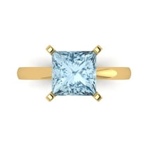 3 ctw Solitaire Anniversary Ring for Women | Princess Cut Natural Swiss Blue Topaz | Hyperallergenic Solid 18K Yellow Gold