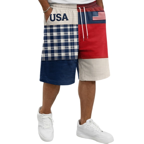 Havenx 250th Anniversary Usa Shorts for Men Drawstring American Flag Design Short with Pockets Elastic Waist Swim Trunks 1776–2026 Patriotic Independence Day Clothing,Royal Blue L