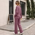 thumbnail image 2 of SUNBS Two Piece Sets Womens Lounge Sets Fall Wide Leg Pants with Pocket Matching Sets Crew Neck Top Casual Pajamas Sets Clothes, 2 of 8