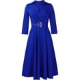 thumbnail image 2 of Women‘s A-Line Dress with Belt, 3/4 Sleeve Flared Dress for Wedding Guest & Office, Semi-Formal Dress, 2 of 7