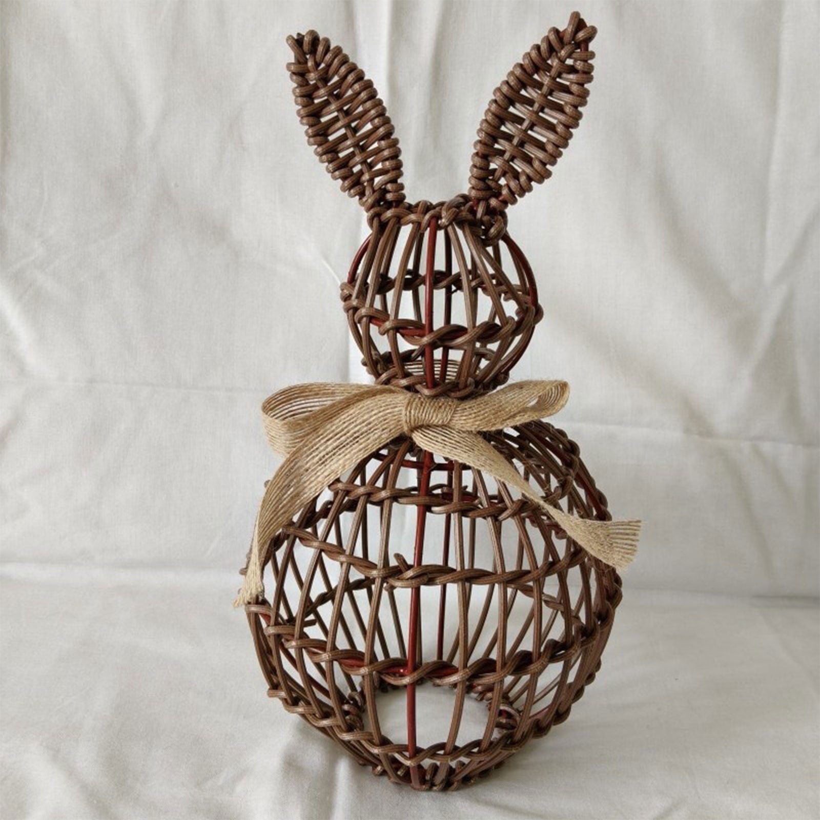 ERTZAE Easter Bunny Decor,Spring Rabbit Decor,Table Rabbit Decor,Artificial Wicker Bunny,Spring Tiered Tray Decor,Small Brown Handwoven Rattan Bunny Basket 8Inch,Rustic Easter Tabletop Ornament
