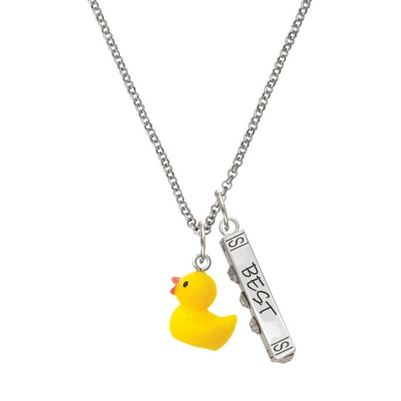 Delight Jewelry Resin Yellow Ducky Silvertone Best Friends Forever Bar Charm Necklace, 23"