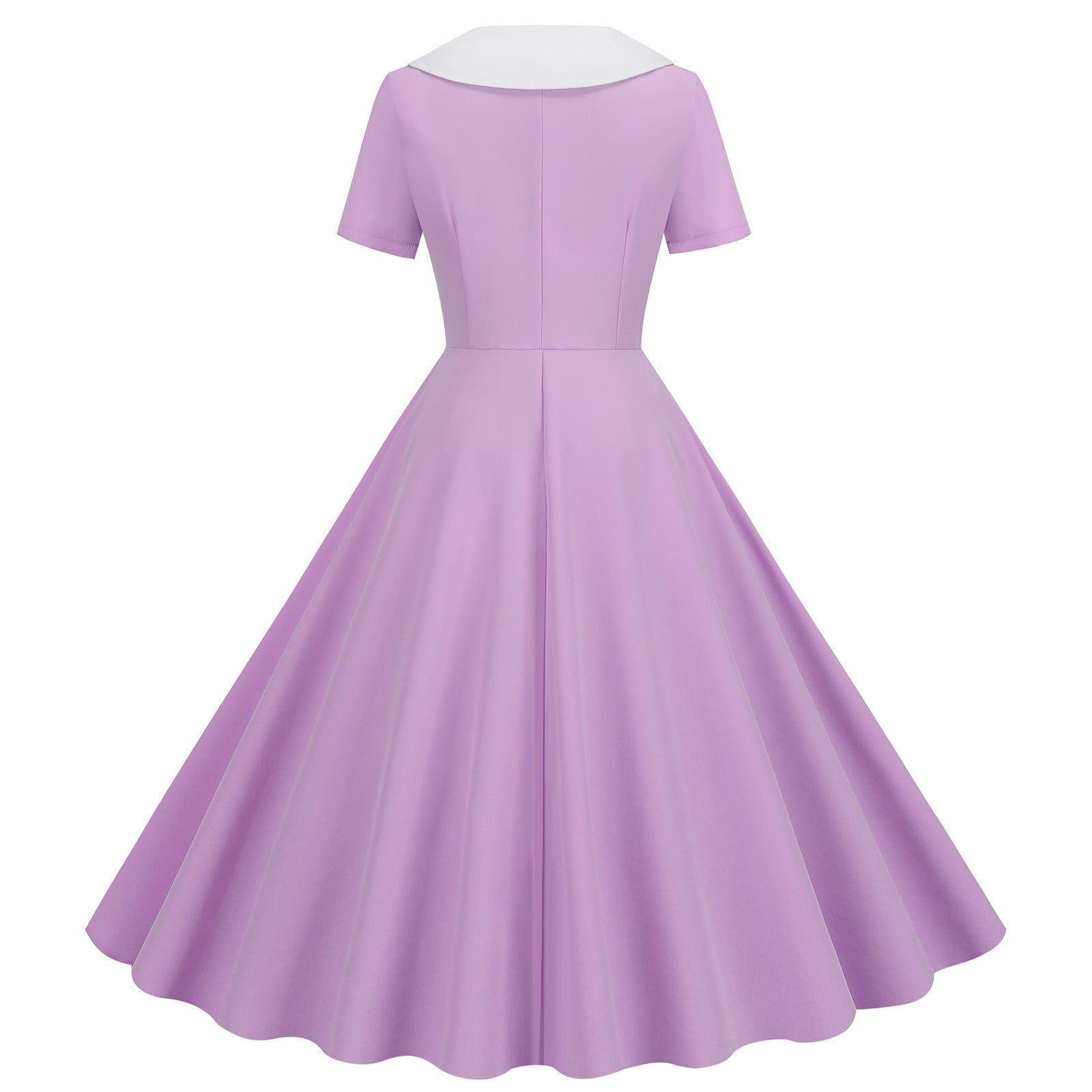Cavosen 1950S Dresses for Women Purple Short Sleeve 1950S Dress Midi Vintage Retro Ruched Pleated A-Line Dresses Plain Casual Dress V-Neck Dress Trendy Dresses Going Out Clothes S