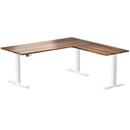 Desky Hardwood L-Shape Sit Stand Desk - Pheasantwood / 72 X 30 X 70 X 24 Inches / White