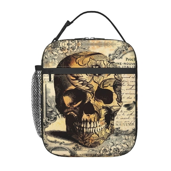 Vintage Skull Kids Lunch Box Insulated Lunch Bag For Boys Girls,Gold Waterproof LunchBox Cooler Tote Bag for School, Work, Picnic