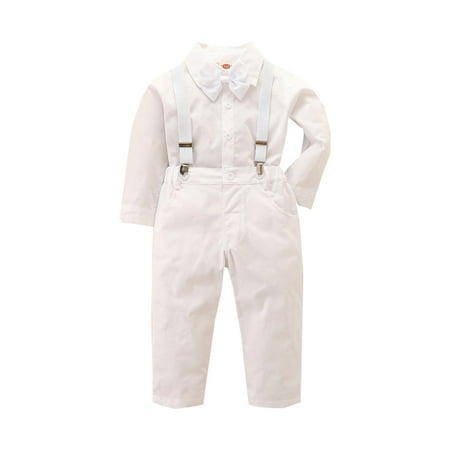 

Toddler Boys Long Sleeve White Shirt Tops Pants With White Tie Child Kids Gentleman Outfits For 5-6 Years