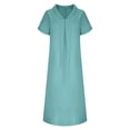 thumbnail image 4 of Danhjin Women's Summer Short Sleeve Linen Flowy V Neck Dress Casual Loose A-Line Midi Long Beach With Hem Dress Vacation Outfits Wrinkle-Free, 4 of 6