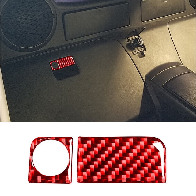 Real Bright Soft Car Interior Carbon Fiber Sticker Decoration2Pcs For Nissan 350Z 2003-2005 Red Carbon Fiber Rear Storage Box Lock CoverAuto Car Protection Interior Accessories