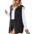 thumbnail image 2 of Coduop Women's Casual Slim Fit Denim Waistcoat Sleeveless Jeans Cardigan Mid-Length Vest Jackets, 2 of 7
