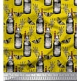 thumbnail image 1 of Soimoi Yellow Satin Silk Fabric Insect,Lavender & Vintage Bottle Decor Fabric Printed BTY 42 Inch Wide, 1 of 1