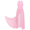 thumbnail image 3 of YIZYIF Kids Girls Chiffon Lace Splice Contemporary Dance Leotard Dress Sleeveless Side Slit Lyrical Dance Long Dress A Pink 6, 3 of 6