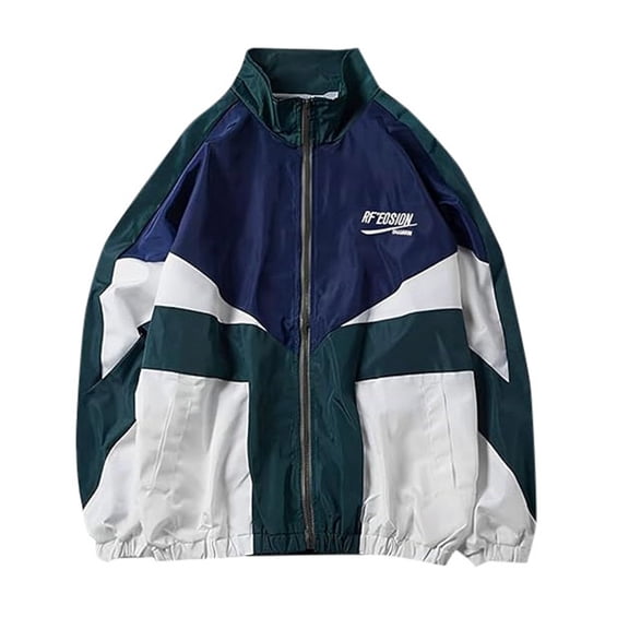 Unir Unisex Retro Color Block Zip Windbreaker Dual Reinforced Side Pockets 2 Colors Resistant Oversized Street Sports Outerwear 1pc XXXL True To Size Plus Size Friendly