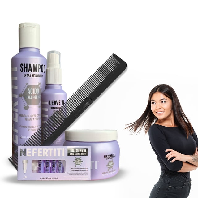 Kit Ácido Hialurónico Nefertiti Hidratación y Suavidad para Cabello Seco + Peine Alfamar