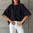 thumbnail image 3 of Iyufng Womens Crew Neck T-Shirt Front Vertical Seam Drop Shoulder Oversized Short Sleeve Loose Solid Casual Daily Top, 3 of 7
